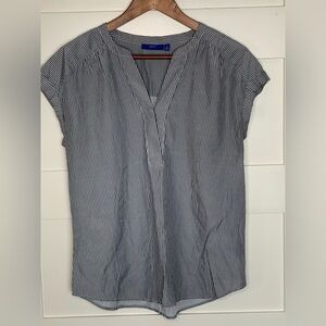 Apt. 9 Women’s Dark Grey/Black and White Striped Blouse Size Medium